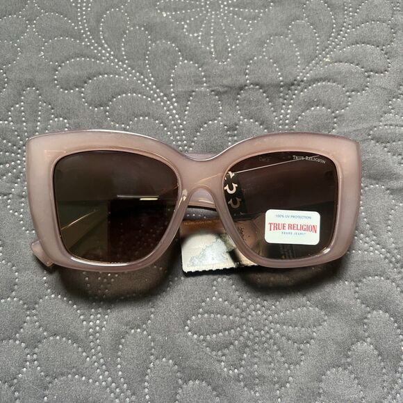 NWT True Religion Oversized Shield Sunglasses Blush Pink Brown TR57883XK-1MK - Picture 1 of 11